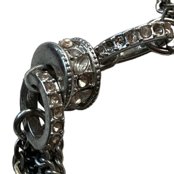 Loft Womens Multi Strand Chain Necklace Long 32" Rhinestones Silver Tone Artsy - Picture 5 of 6